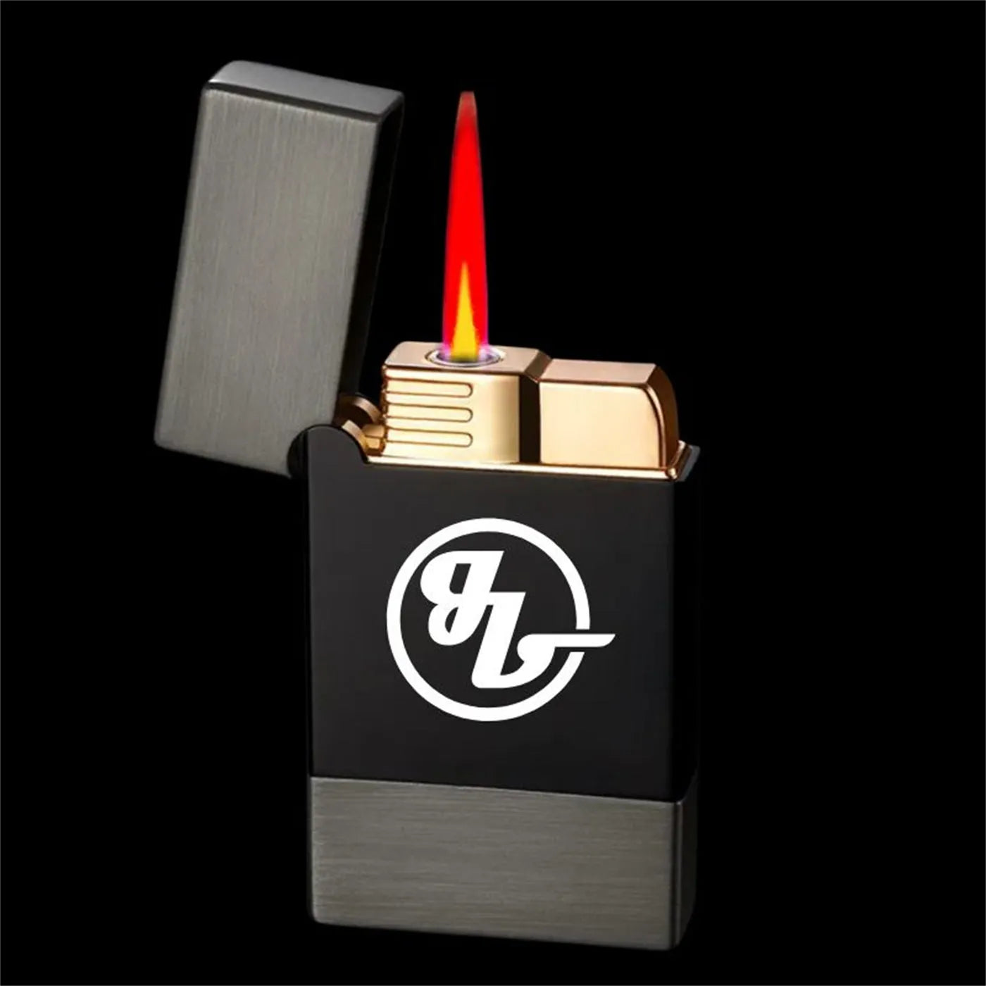 Compact metal and steel windproof gas lighter measuring 62x35x11mm on a plain background
