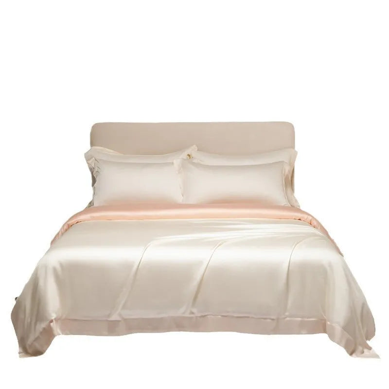 Luxury Lenzing Tencel duvet cover and pillowcase set in Aurora Blue colour on a modern bed.
