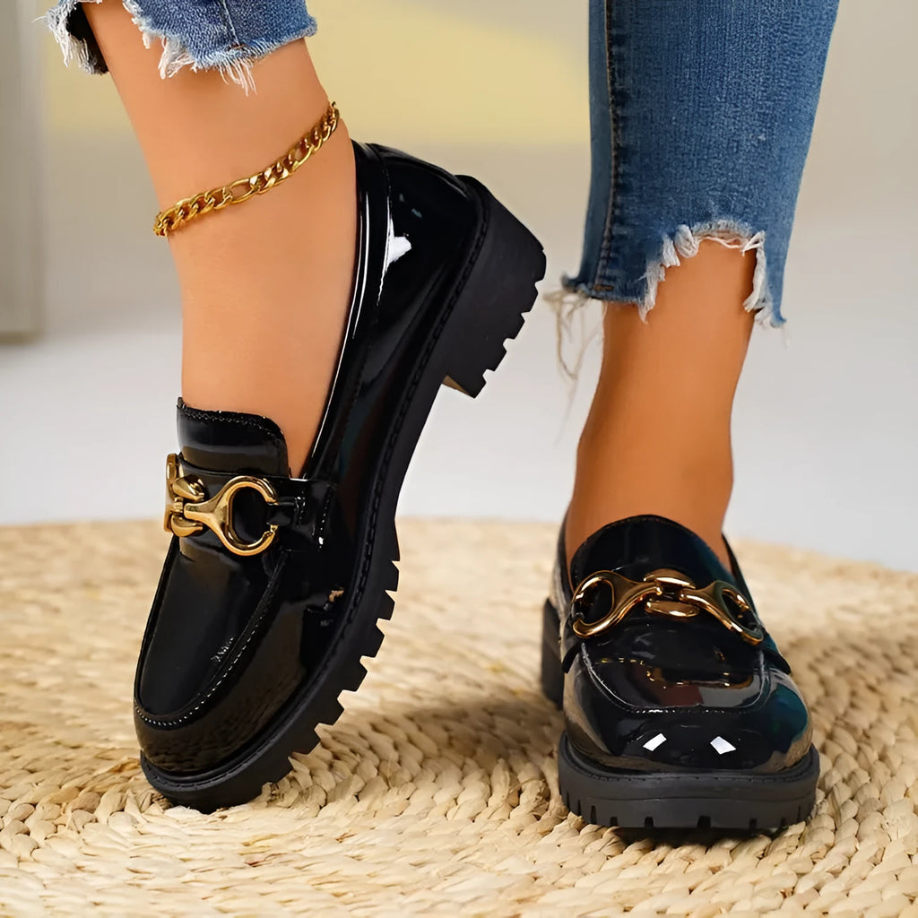 Chunky heel round toe pumps women's thick sole shoes black colour PU upper rubber sole
