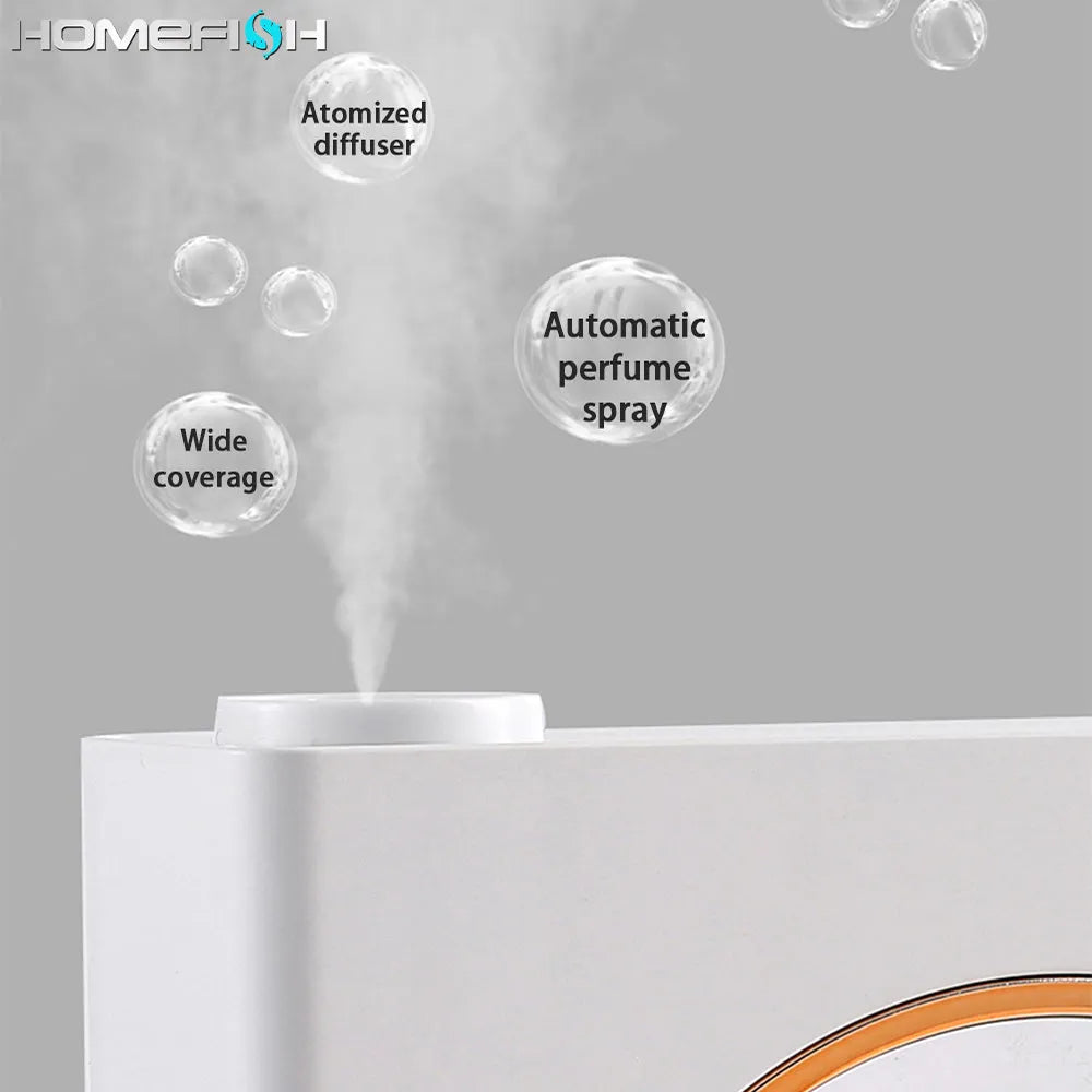 Small white wall-mounted automatic aromatherapy diffuser machine with USB charging port.