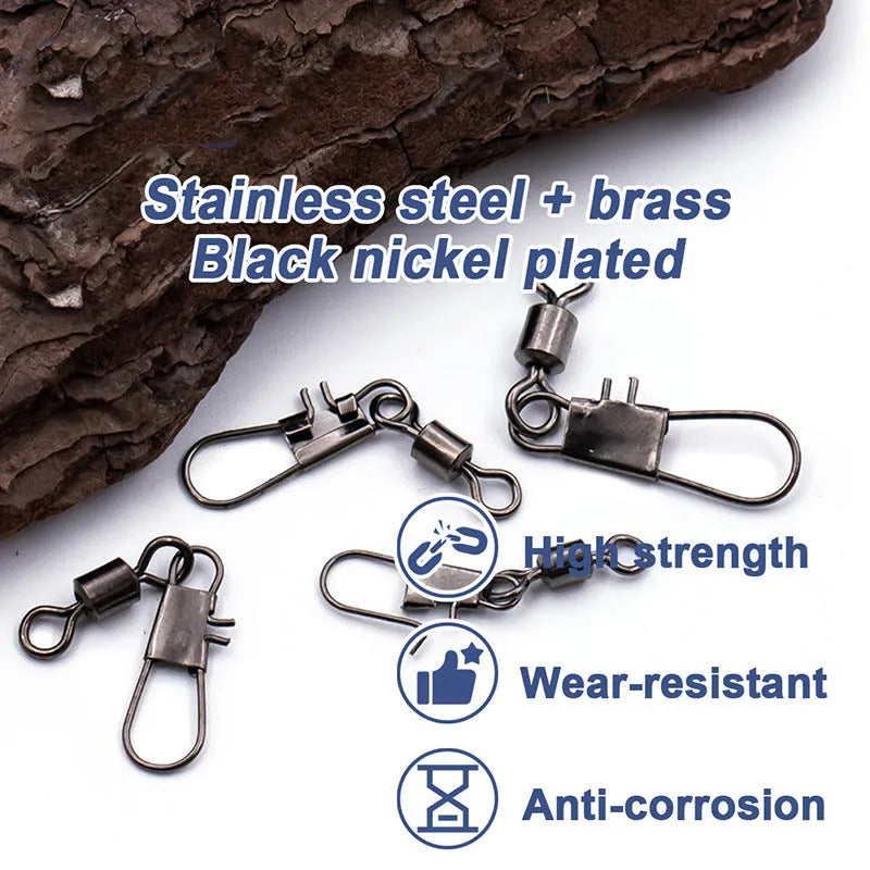 Black nickel 8-shaped ring quick connector for lure fishing with copper and stainless steel construction