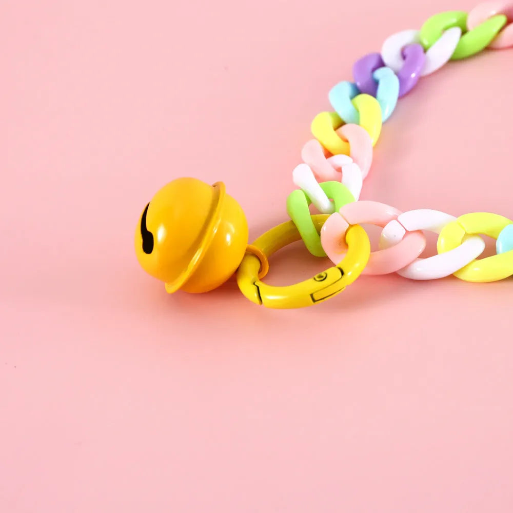 Adjustable plastic pet collar in macaron candy colours of blue, pink, and mixed chain for cats, dogs, or rabbits.