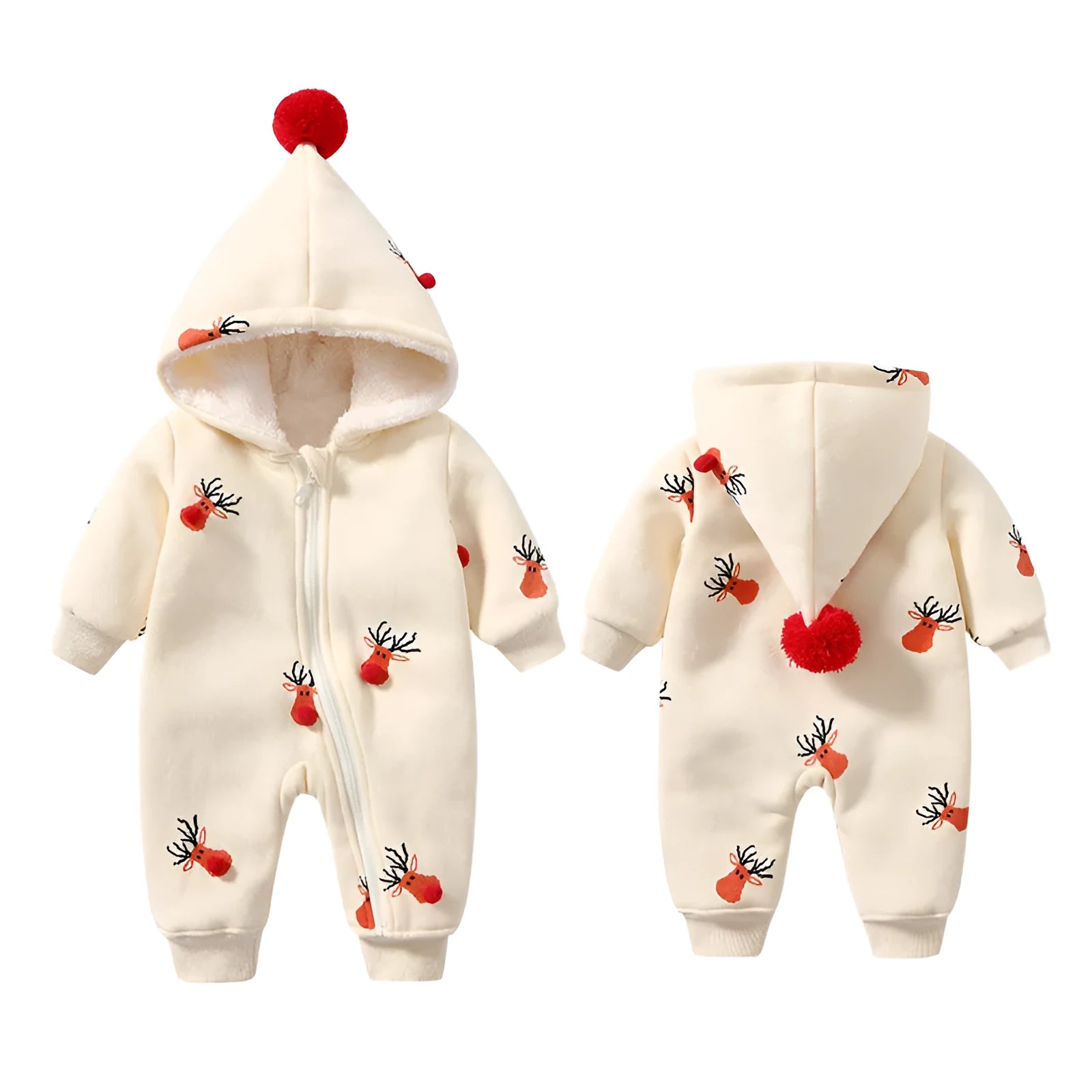 Khaki baby padded crawling suit with Christmas moose print in Korean style