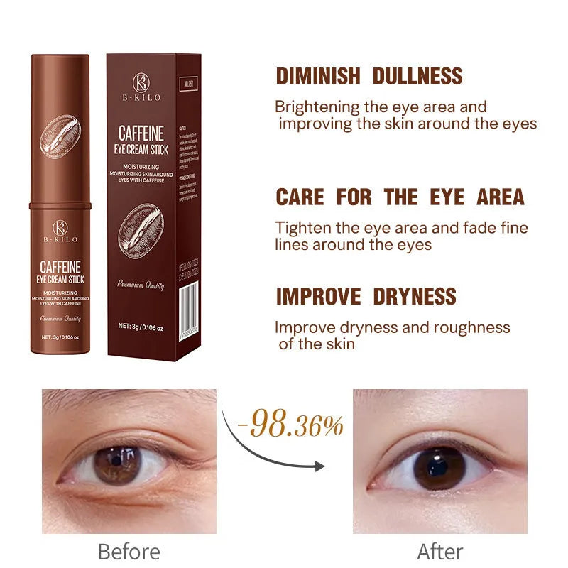 Caffeine eye cream stick in white packaging with 3g net content for dark circles and fine lines