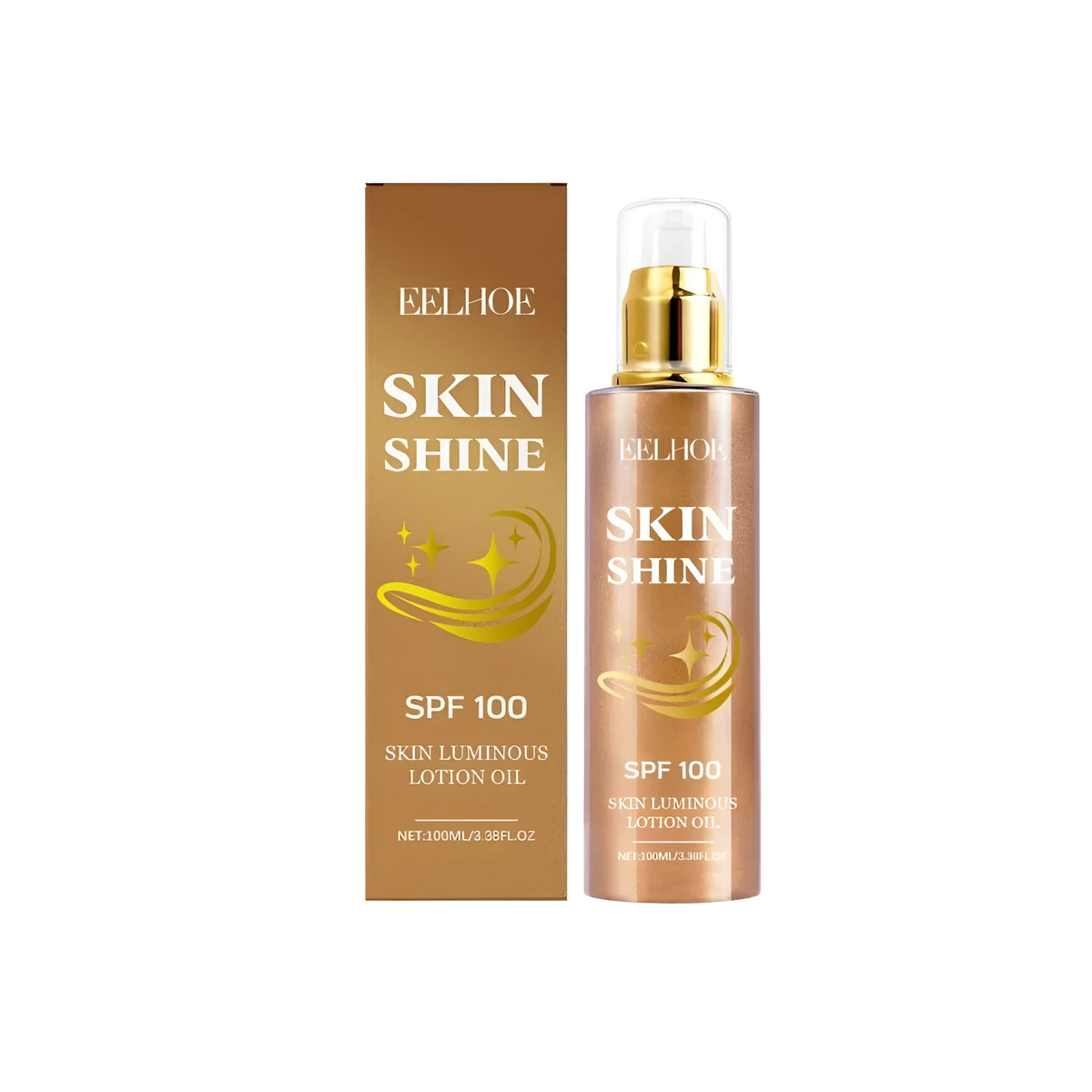 100ml bottle of Body Brightening Sparkling Oil with coconut oil and mica for moisturised, glowing skin.
