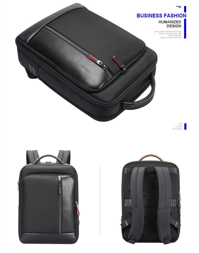 Men's anti-theft business computer backpack Oxford cloth black vertical square shape