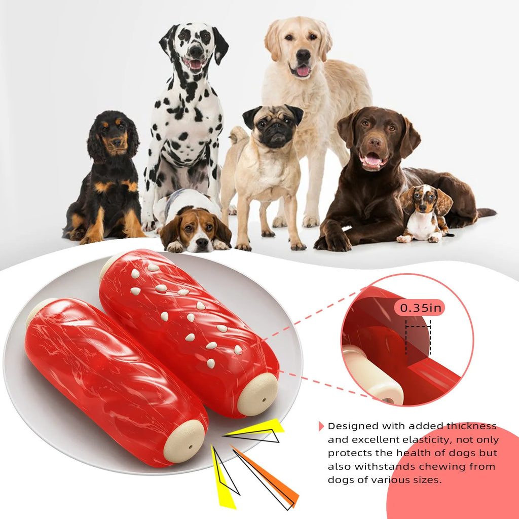 Primary coloured plastic molar rod dog chew toy with ridges and a treat cavity