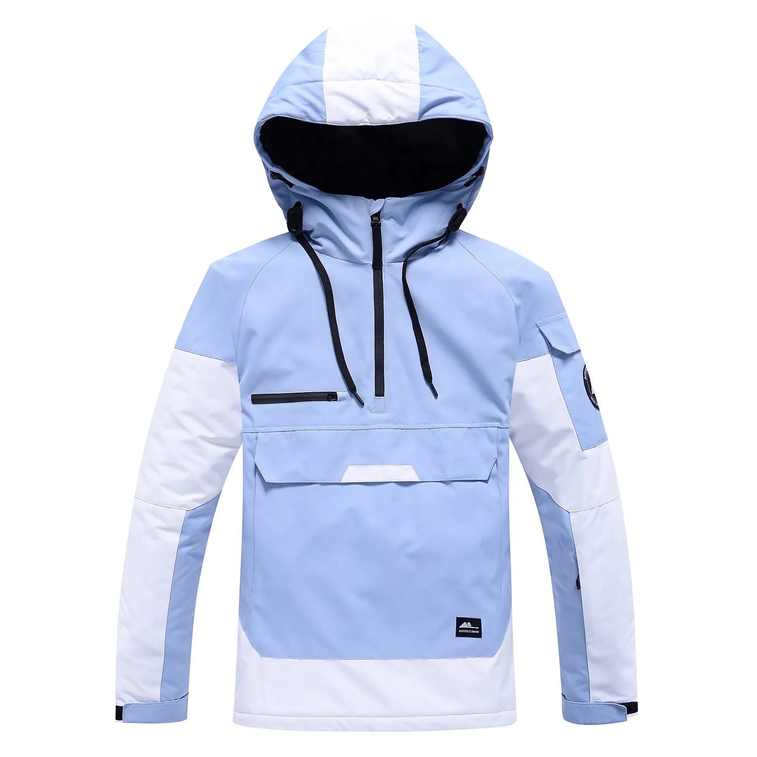 Contrast colour windproof waterproof couple ski hoodie in blue, polyester fibre, 15000mm rating, sizes S-XXL