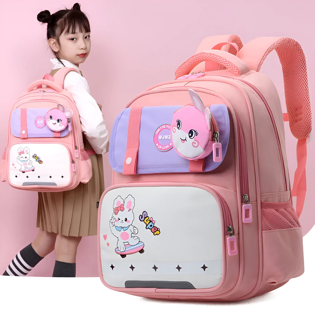 Dinosaur print lightweight nylon schoolbag for grade 1-2 with spine protection and air pillow belt, available in multiple colours