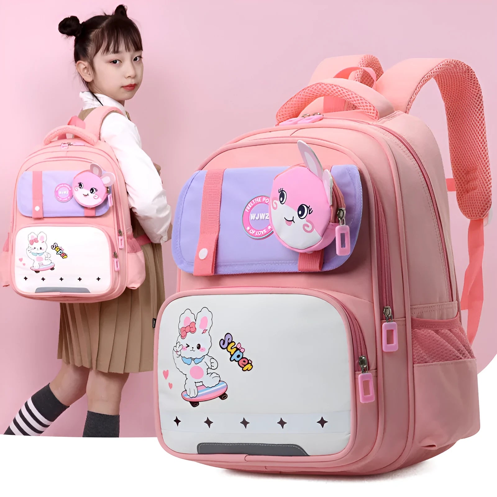 Dinosaur print lightweight nylon schoolbag for grade 1-2 with spine protection and air pillow belt, available in multiple colours