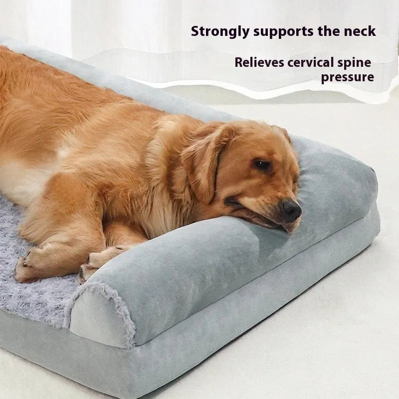 Soft cloth indoor dog kennel in light grey, shown in a large size for a resting dog.