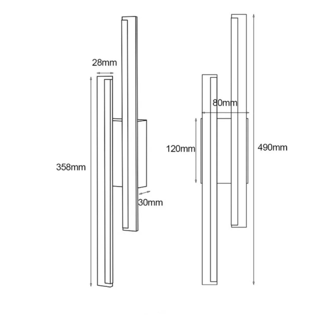 Gold double line wall lamp with 500mm length and tri-colour LED lighting