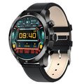 Black steel Bluetooth smart watch for iPhone with heart rate monitor on a wrist