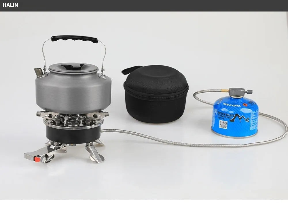 Silver portable foldable stainless steel split stove for outdoor camping and picnics.