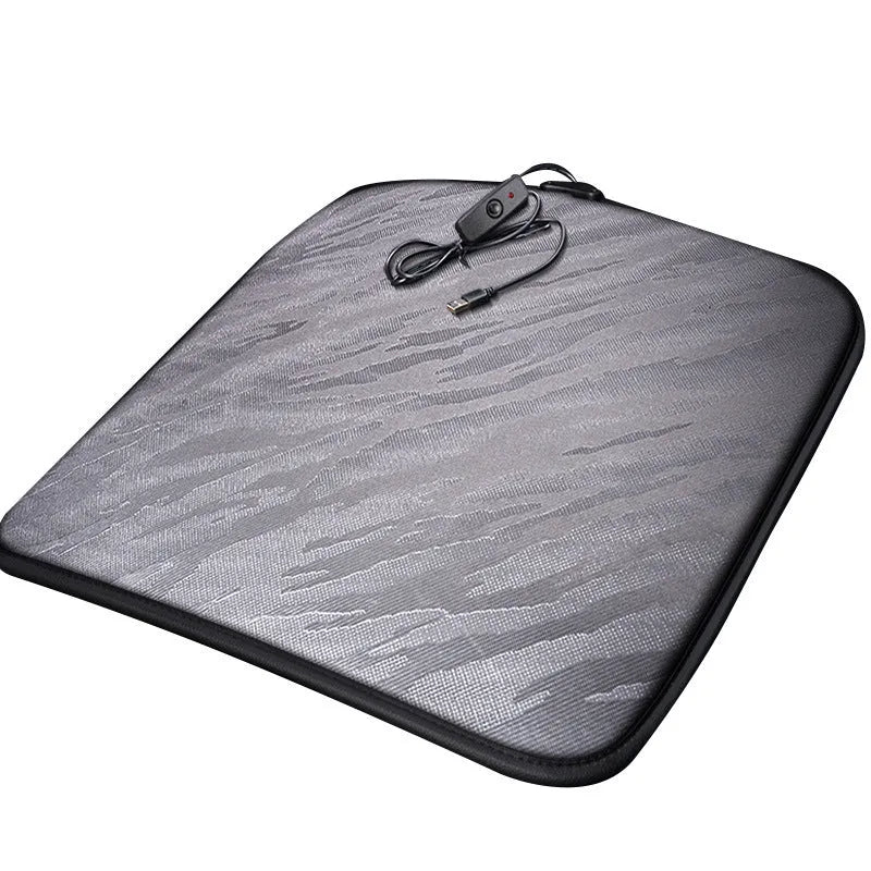 Black car heating cushion small square 45x45cm with USB cable and crystal linen fabric on car seat