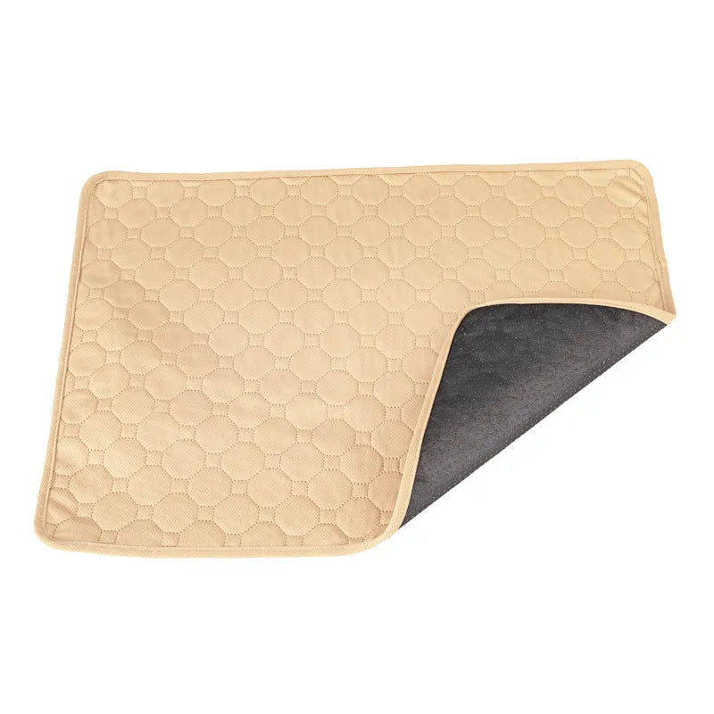 Washable dog pee pads in tan and grey colours showing multiple size options for pet protection