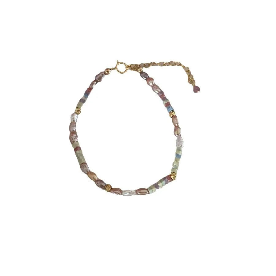 Women's purple pearl bracelet and necklace set with 14K gold vermeil finish