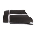 Three-piece set of glossy black ABS car armrest box covers with a carbon fibre weave pattern.