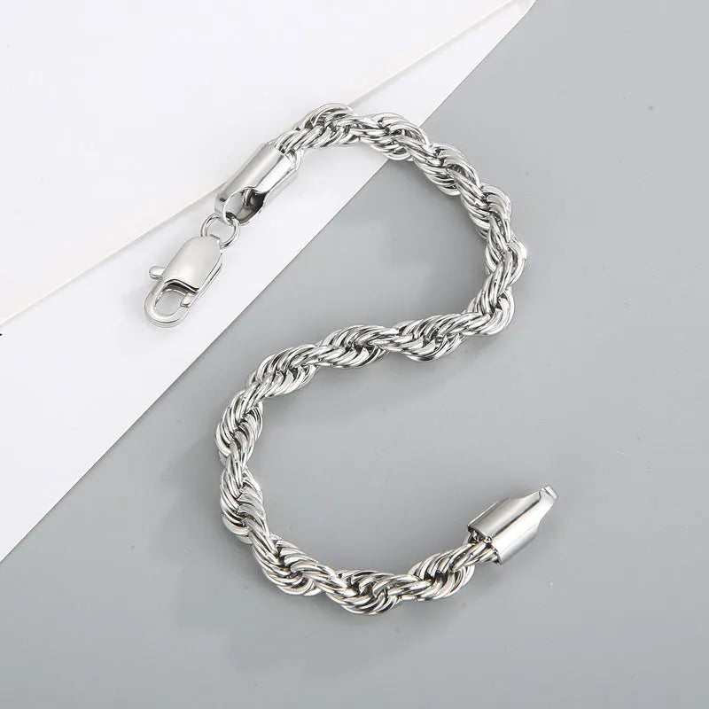 Double colour twist chain bracelet in titanium steel with electroplated finish, available in black, gold, silver