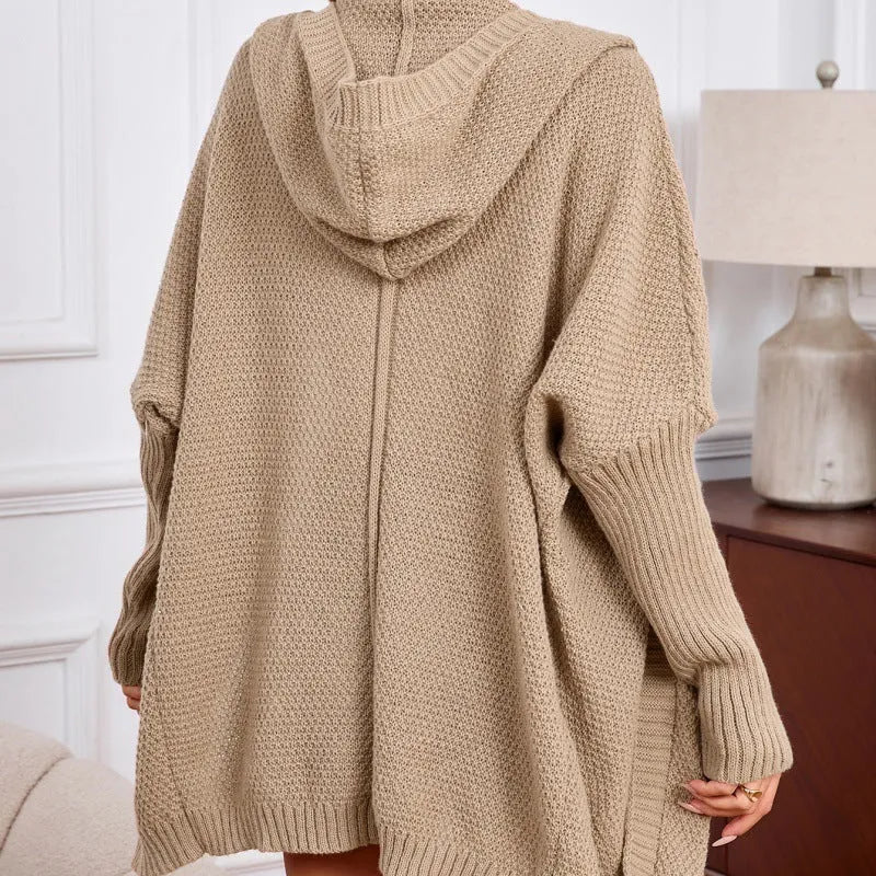Casual lapel long cardigan jacket open front brown polyester loose fit women's