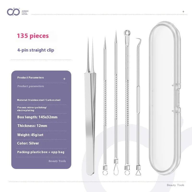 4-piece metal acne needle set with ultra fine pointed tips for precise skincare application