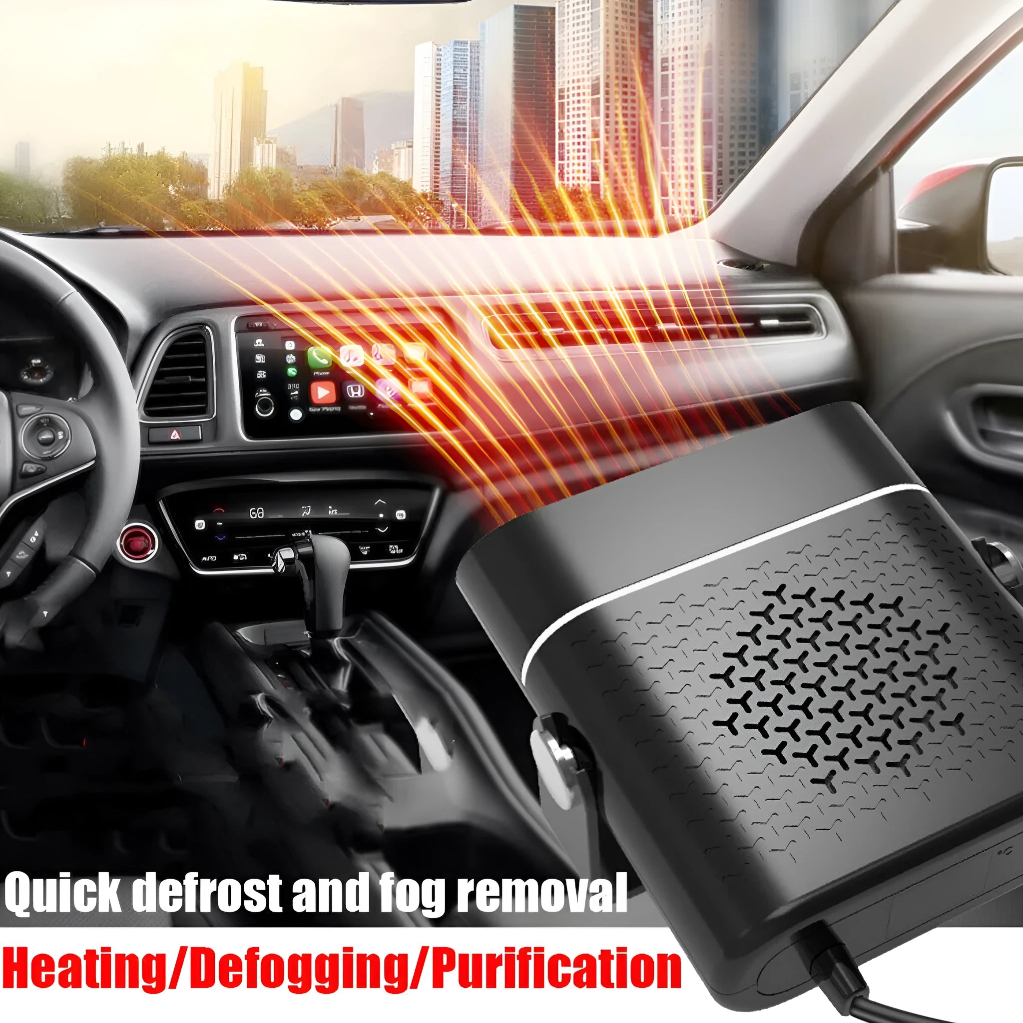 3 In 1 Car Heater Defogger Plug In Cigarette Lighter Mini Car Heater Defroster ABS Black 150W