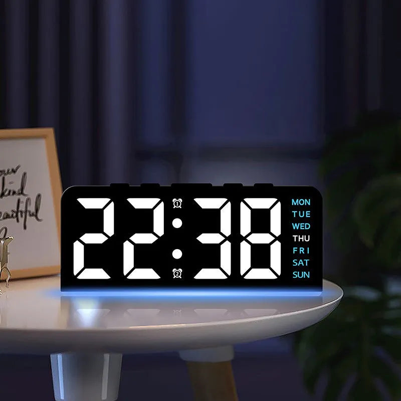 Electronic alarm clock with LED display, plastic shell, 10mm thickness, modern simplicity, colour light options