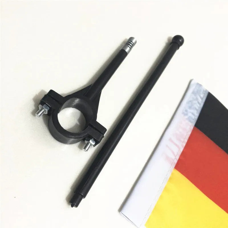 White polyester cycling flag on a plastic handlebar pole for bicycles