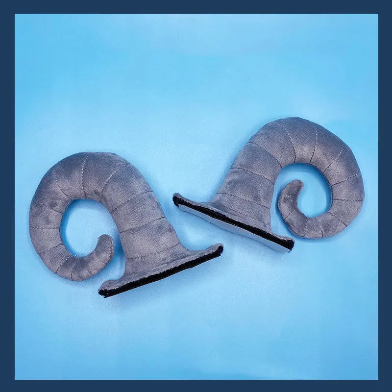 Pair of composite fibre demon horns for motorcycle helmet customisation in black, pink, brown, or grey.