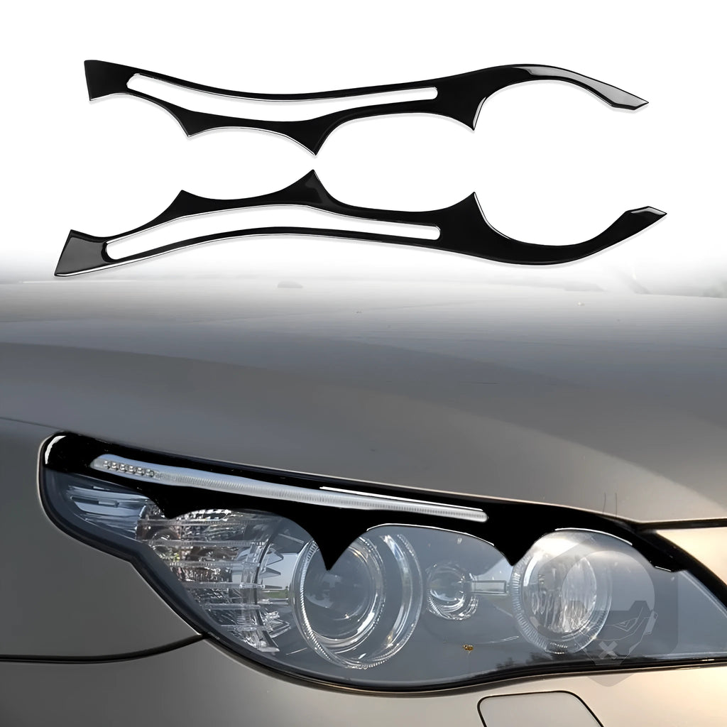 BMW 5 Series E60 front headlight with 3D decorative sticker in piano black finish