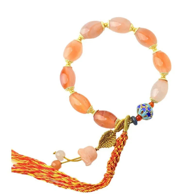 Jade agate Tibetan bracelet with vintage ethnic floral geometric design manual craftsmanship
