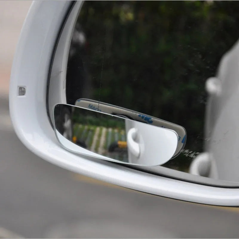 Glass adjustable rearview mirror accessory for vehicles showing dimensions and mounting adhesive