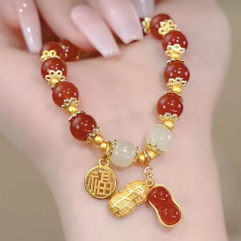 Chinese style bamboo leaf glass bracelet for women with manual craftsmanship.