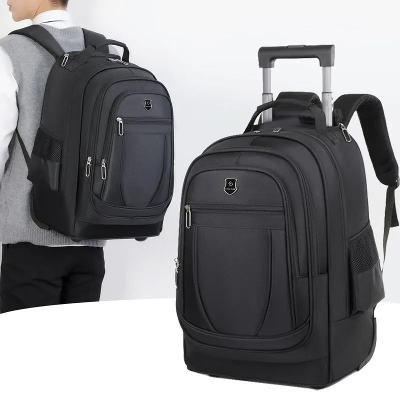Large capacity drawbar Oxford cloth backpack in gray for leisure travel with air pillow belt