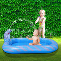Blue dinosaur and shark themed water spray pool for kids outdoor play measuring 170cm long