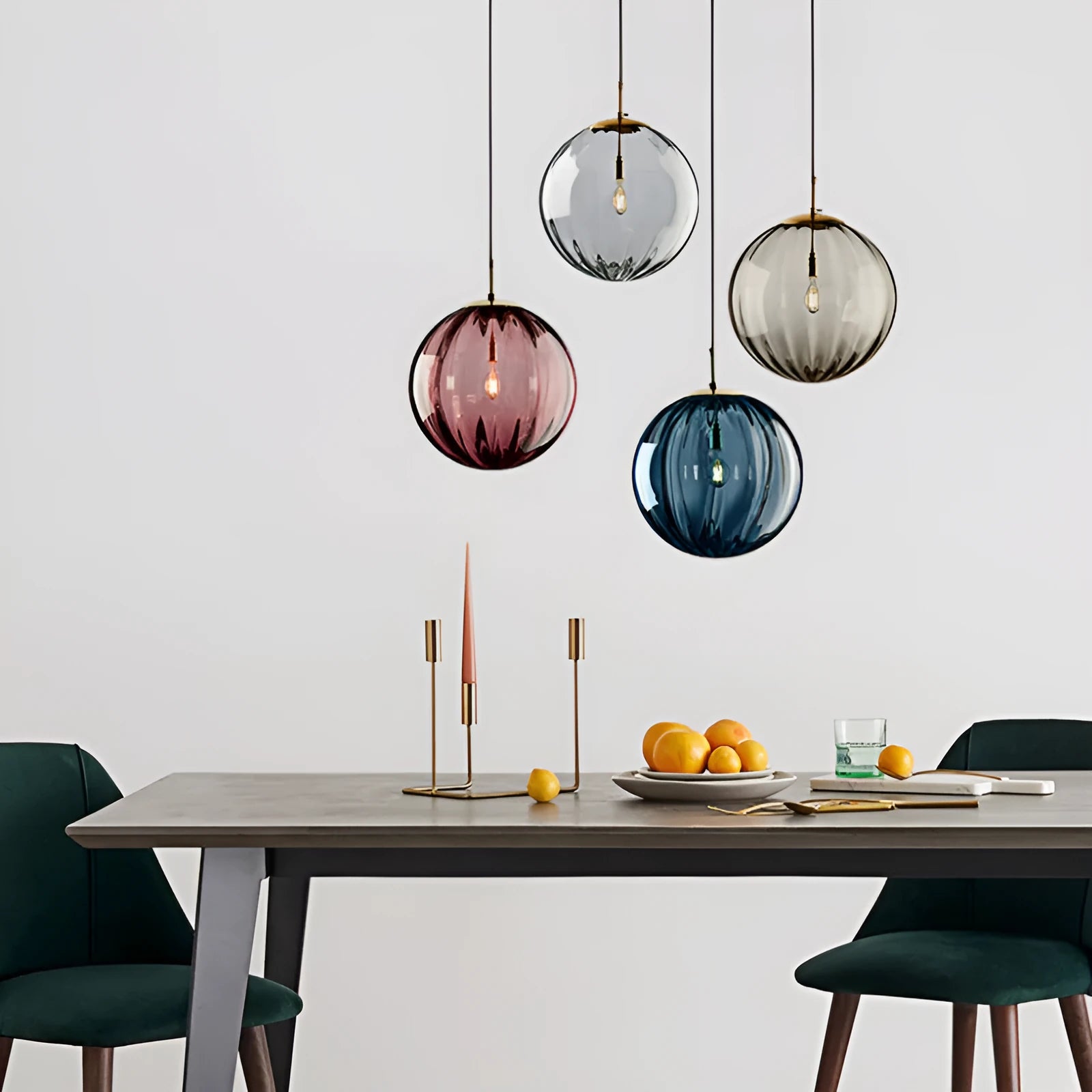 Nordic style pendant lamp with coloured water-wave textured glass ball shade
