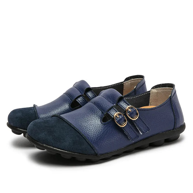 Button Plus Size casual low-top flat shoes with Velcro closure in cow split leather