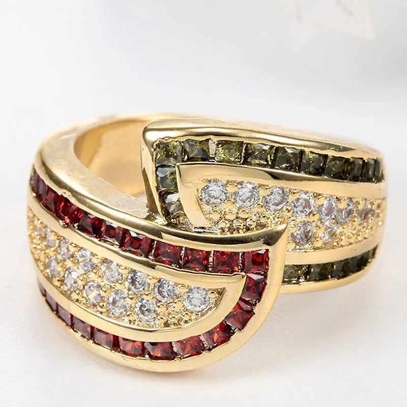 Gold tone alloy peridot ring on finger, women's size No.8, gold CR6313 finish