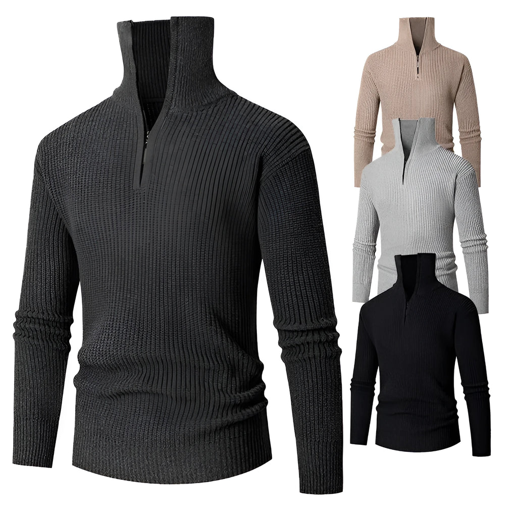 Men's slim fit polyester base layer sweater pullover in light gray, front view