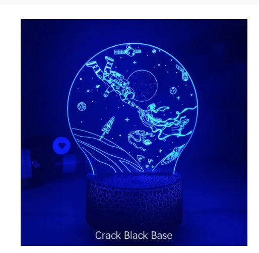 3D colourful touch night light with black base, USB power, seven colour settings, 87x87x42mm
