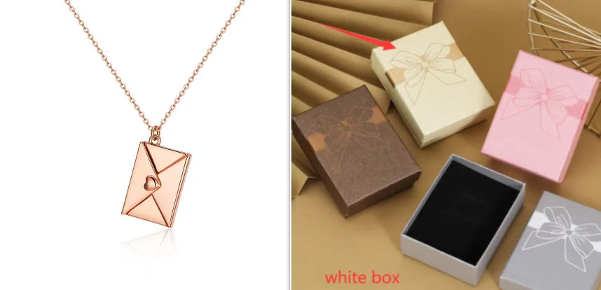 Envelope necklace with carved love letter pendant, cross chain, titanium steel and copper, gold steel or rose gold