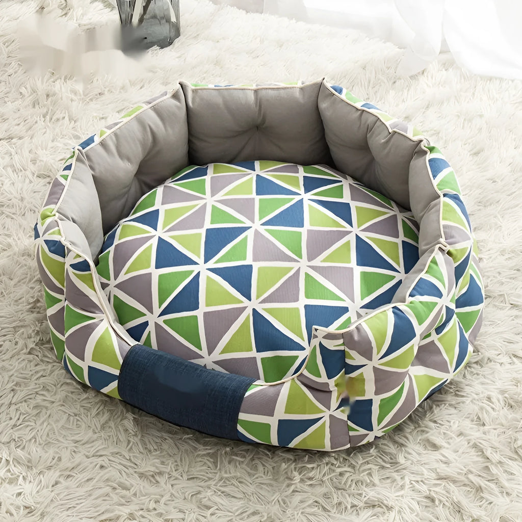 Round kennel dog mattress in contrast diamond lattice pattern, winter warm, removable washable cloth cover, size S