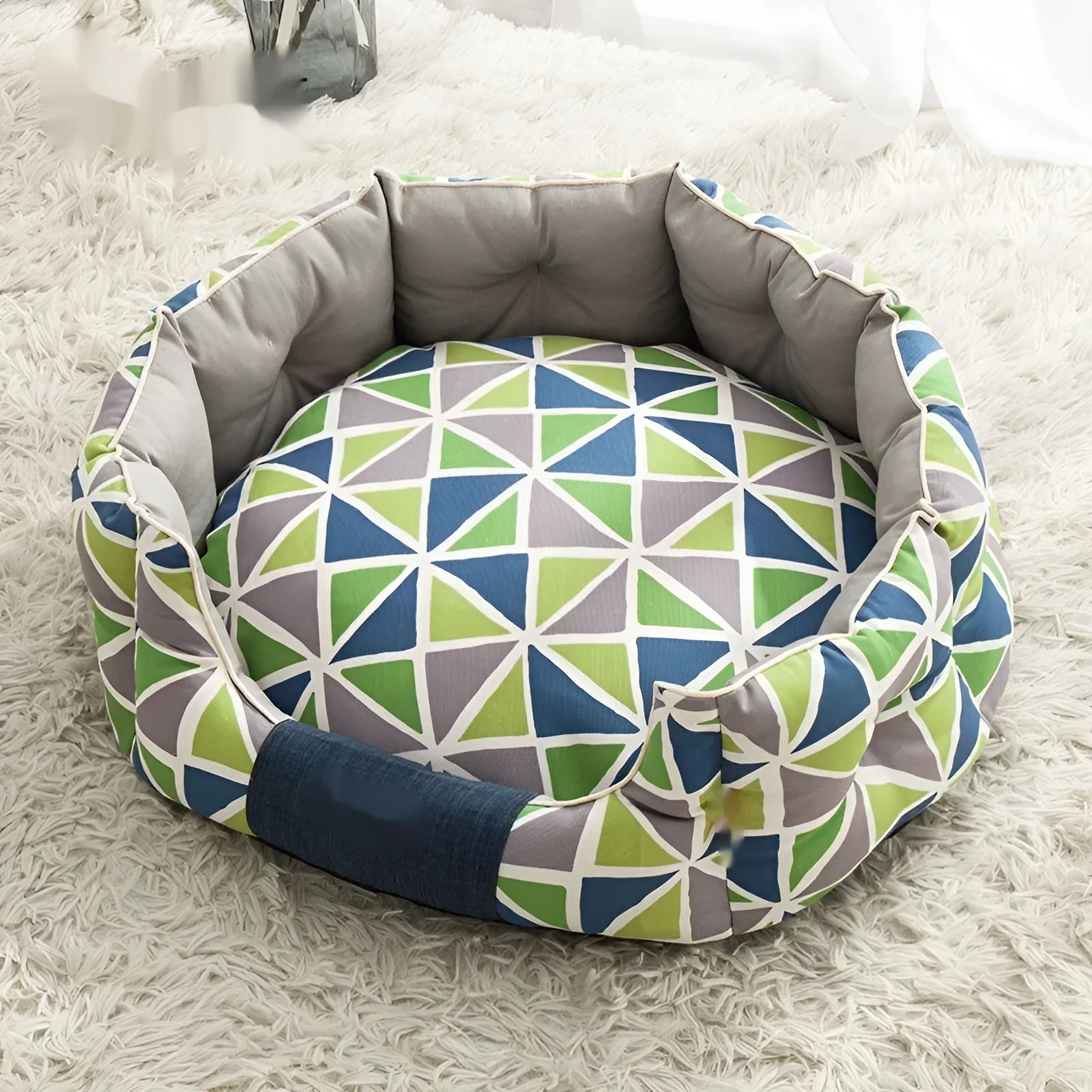 Round kennel dog mattress in contrast diamond lattice pattern, winter warm, removable washable cloth cover, size S