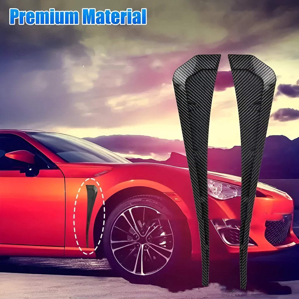 Pair of left and right rubber fender blade side wings for car modification in black and carbon fiber finish