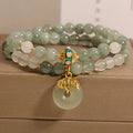 Women's aventurine double-layer jade bracelet with safety buckle in oil green with rhinestone accents
