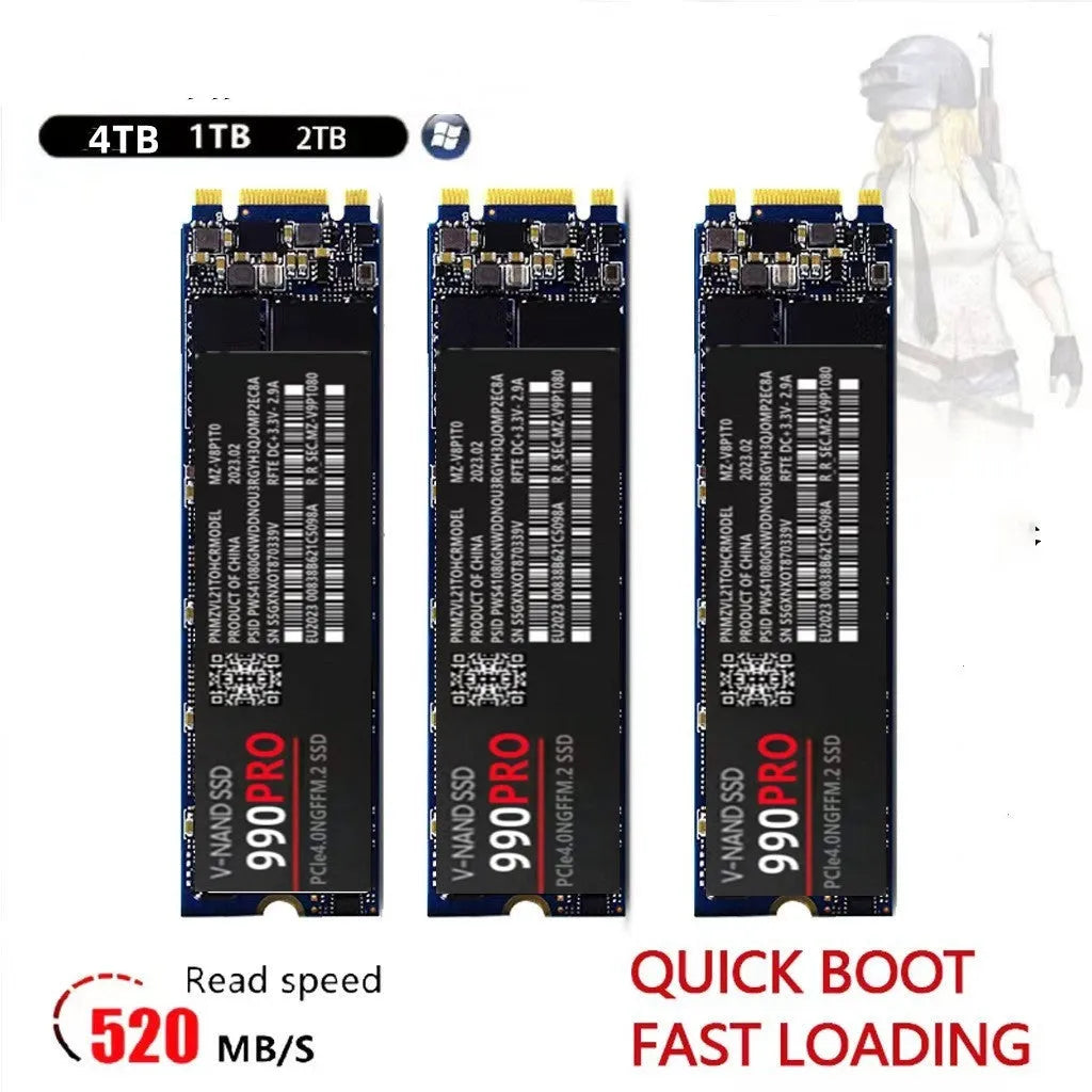 Samsung 990 PRO NVMe M.2 2280 PCI-E internal solid state drive on a dark surface