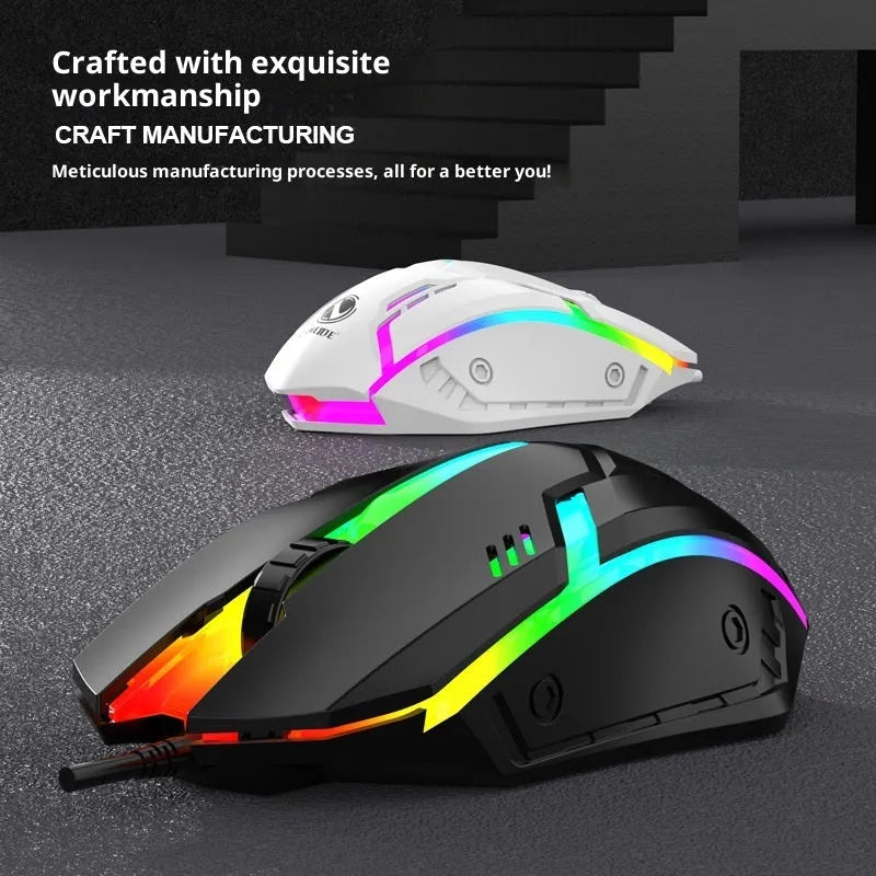 E-sports weighted wired mouse in black with USB cable, large size, photoelectric sensor