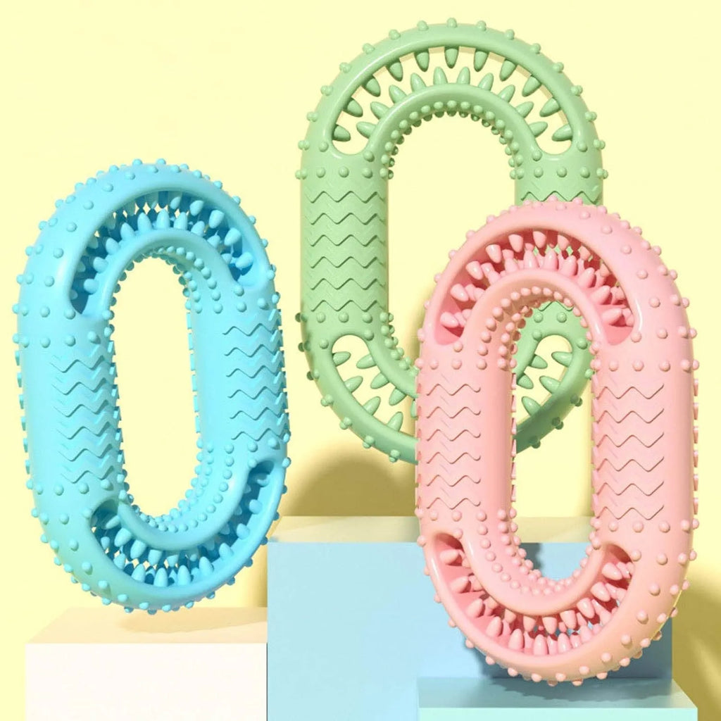 Blue O-ring shaped durable dog chew toy for aggressive chewing and dental care.