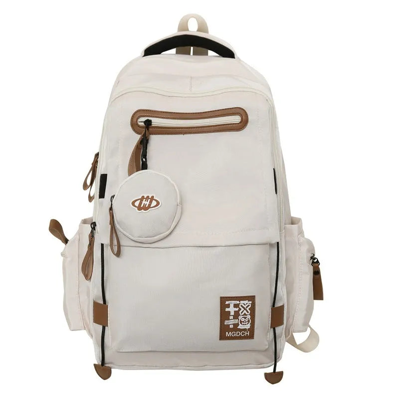 Large-capacity nylon backpack for middle school students in street trend style with curved shoulder straps