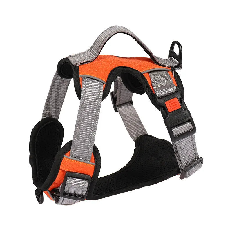 Adjustable polyester dog harness in multiple colours with chest strap and optional hand-holding rope